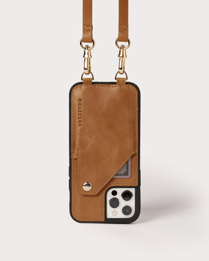 Holstere Genuine Leather iPhone Case Crossbody Phone Purse Cross Body Holster Clip for Easy Carry Hands Free - Tan Beige Camo Smooth Real Leather Snap In Phone Case with Wallet Credit Card ID Sleeve, Snap Shut Button, and Adjustable Length Shoulder Strap with Gold Hardware. iPhone Leash for iPhone 6, 6s, 7, 8, SE, X, 10, XS, XR, XS Max, 11, 11 Pro, 11 Pro Max, 12, 12 Pro, 12 Pro Max, 12 Mini, 13, 13 Pro, 13 Pro Max, 13 Mini