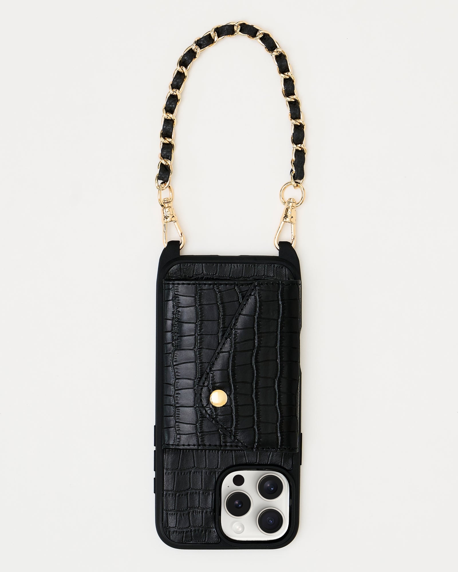 Holstere Wristlet Chain and Genuine Leather Strap with Gold hardware for iPhone Case Crossbody to wear securely and comfortably around the wrist. Wristlet chain carry spare strap