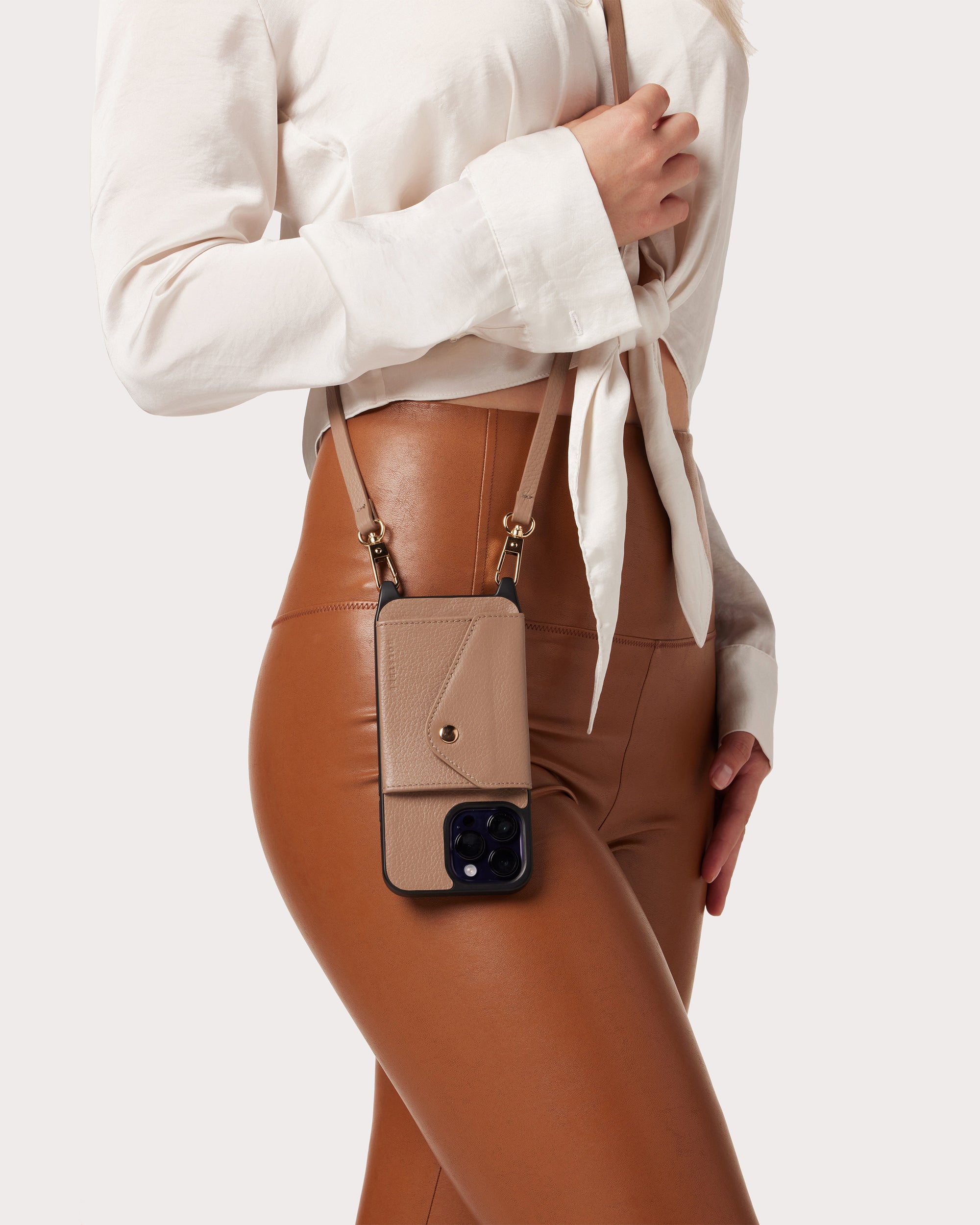 The Olivia Black | Ultra-Durable Genuine Smooth Leather iPhone Case Crossbody iPhone 15