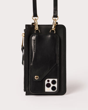 Holstere Genuine Leather iPhone Case Crossbody Phone Purse Cross Body Add On Zipper Zipped Pouch Black for Extra Carry Space with Gold Zipper