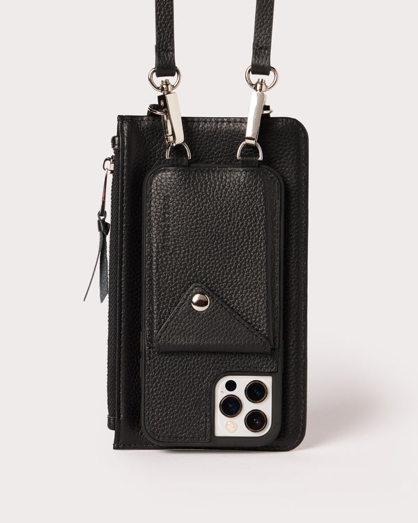 Genuine Pebbled Leather Zipper Pouch Add-On for Crossbody iPhone Case - Black Genuine Pebbled Leather Zipper Pouch Add-On for Crossbody iPhone Case - Black
