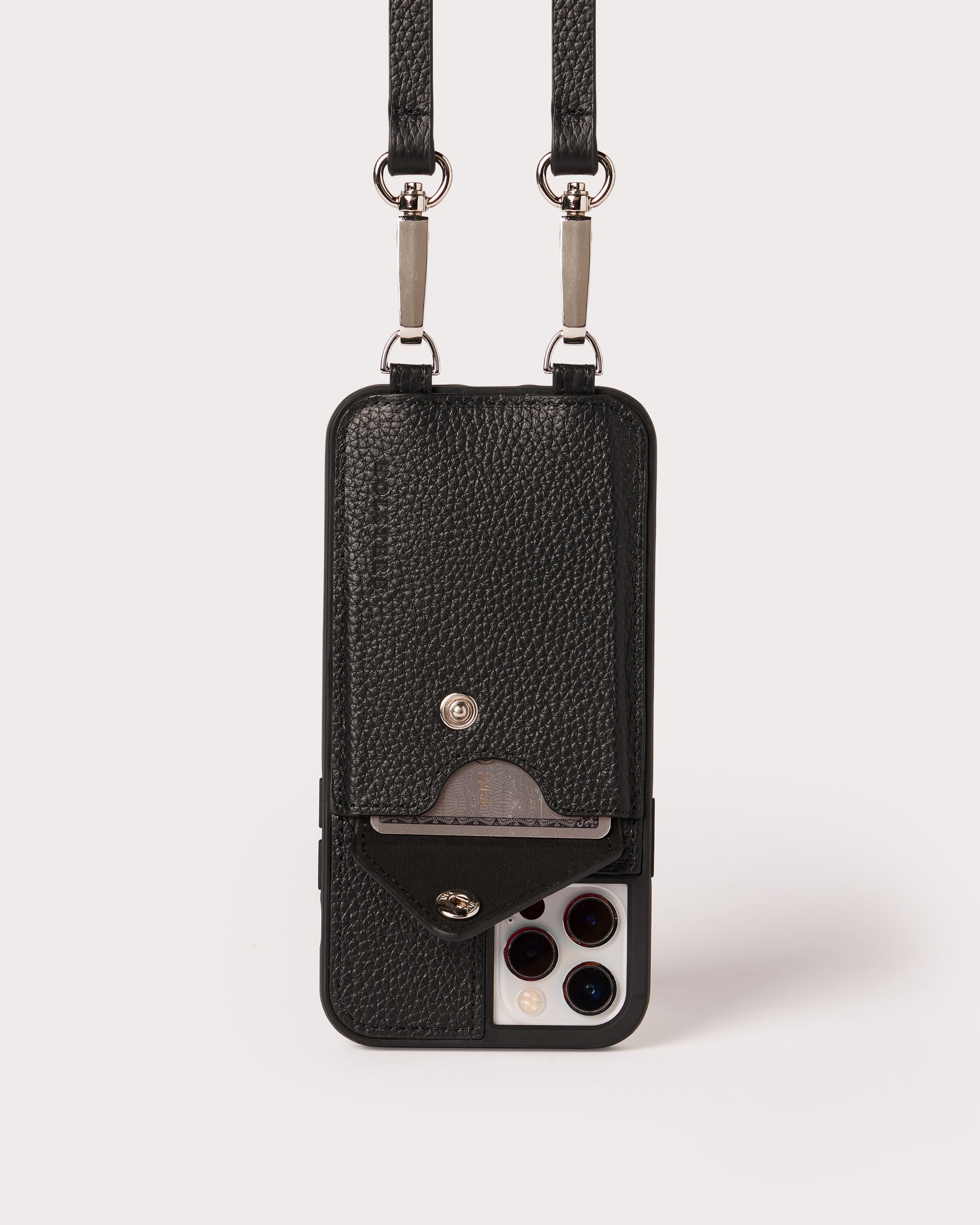 The Manhattan Black  Genuine Pebbled Leather iPhone Case Crossbody -  HOLSTERE