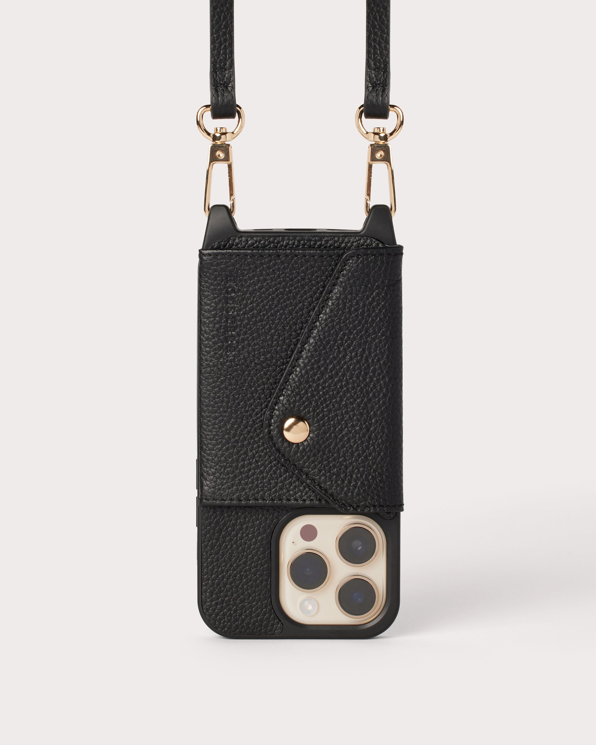 Bandolier Emma Crossbody Phone Case and Wallet - Black Leather with Gold  Detail - Compatible with iPhone 14 Pro Max