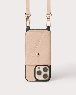 Holstere Genuine Leather iPhone Case Crossbody Phone Purse Cross Body Holster Clip for Easy Carry Hands Free - Cream Blushing Rose Pebbled Real Genuine Leather Snap In Durable Phone Case with Wallet Credit Card ID Sleeve Pocket, Snap Shut Button, and Adjustable Length Shoulder Strap with Gold Hardware and Clasp. iPhone Leash Necklace for iPhone 14, 14 Pro, 14 Pro Max, 14 Plus