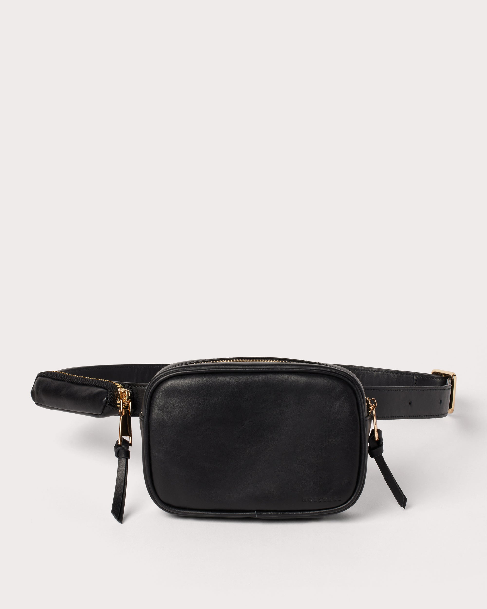 black leather fanny pack